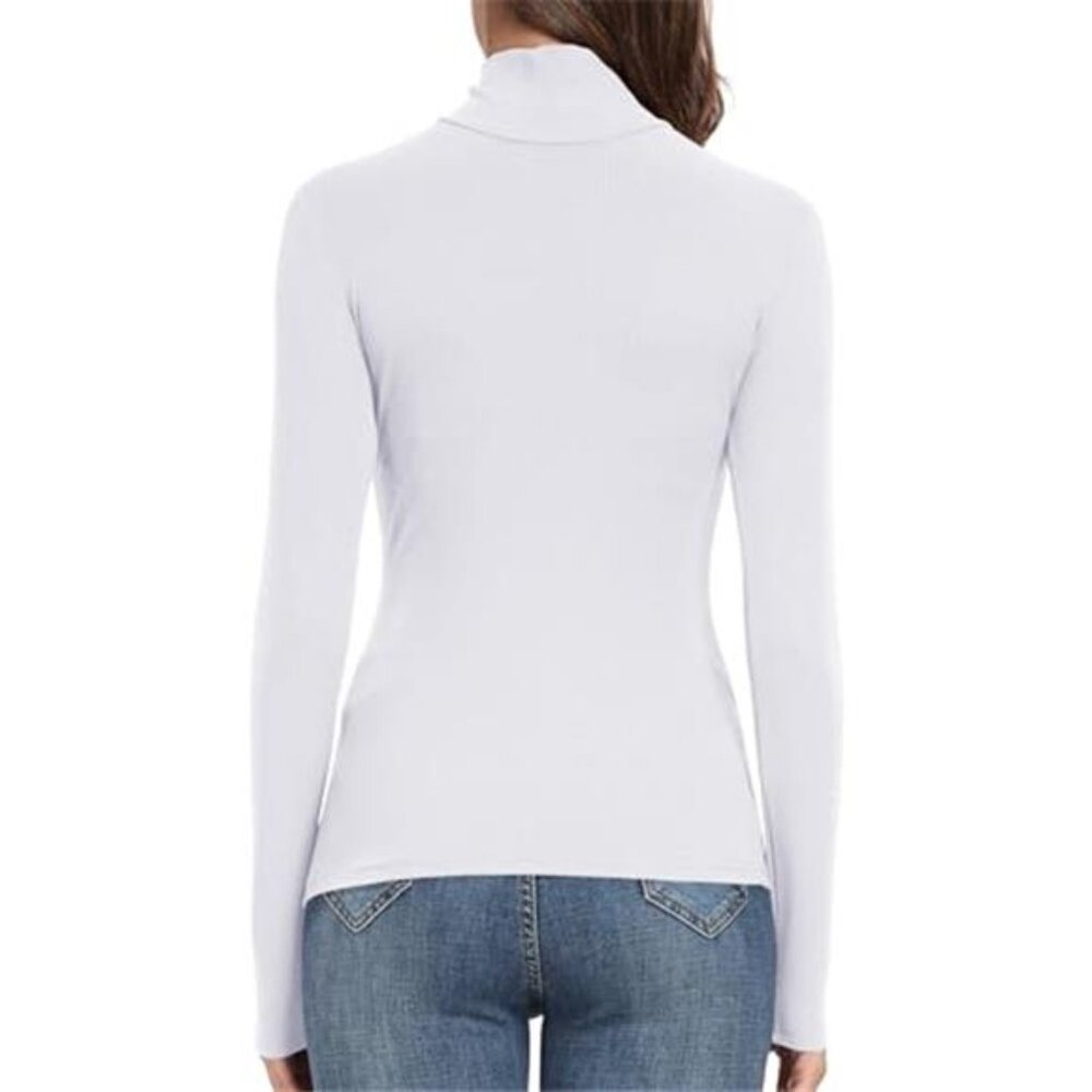 Women's Ribbed Turtleneck Fitted Long Sleeve Shirts Basic Thermal Layering Tops - Picture 4 of 7